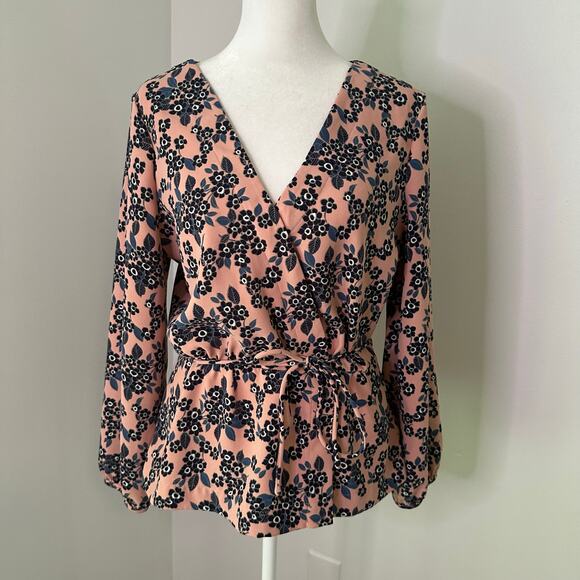 J. Crew pink & blue floral long-sleeve v-neck top size 8 - Picture 2 of 10